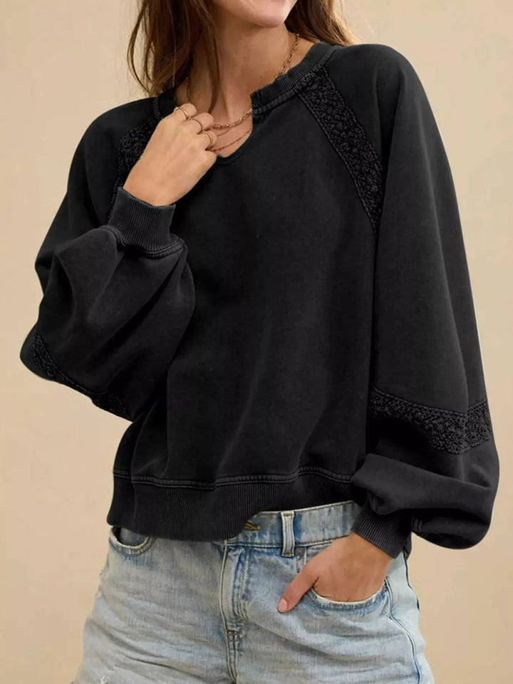 Sweatshirt Douillet à Détails en Dentelle pour un Look Chic Décontracté