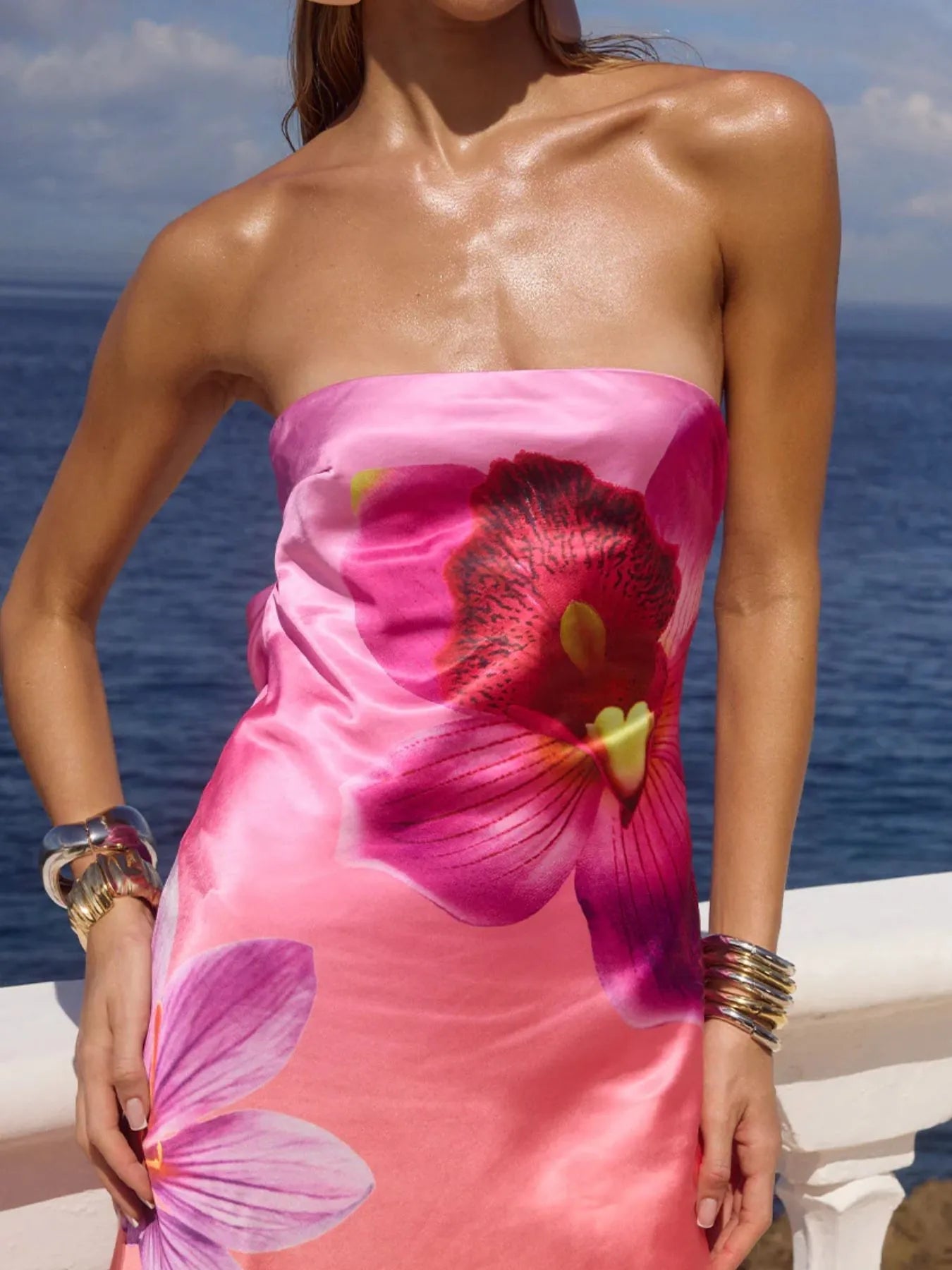 Robe maxi tube en polyester imprimé