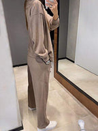 Ensemble décontracté confortable pull à col en V et pantalon