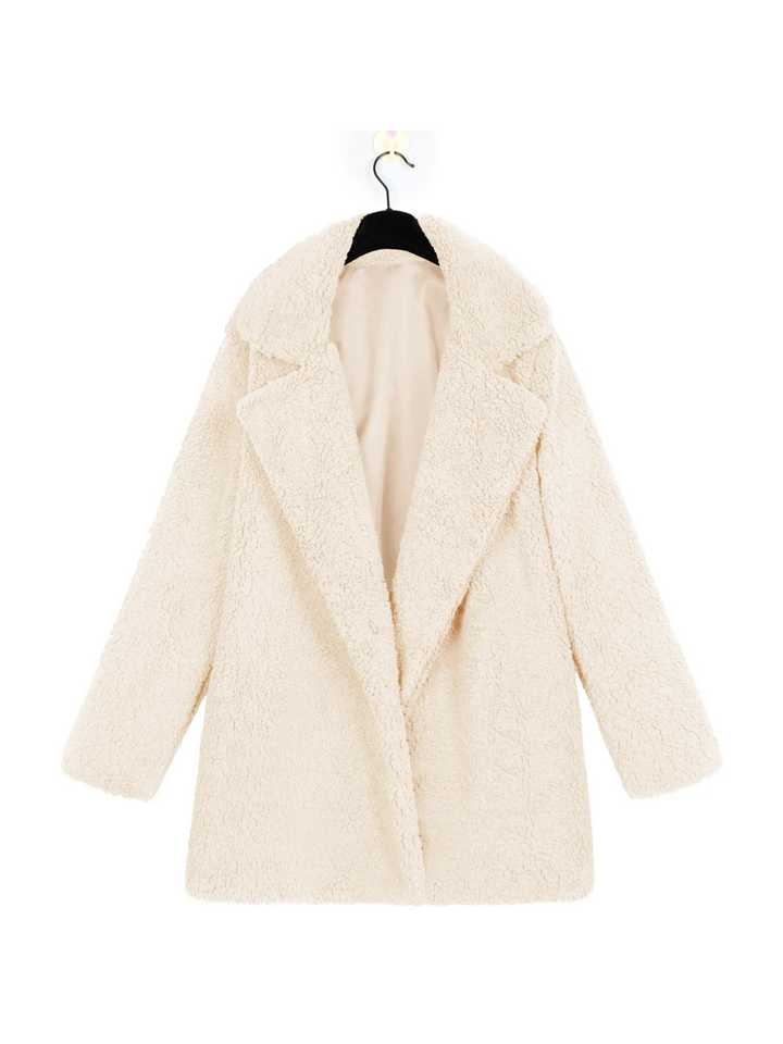Manteau Court en Peluche Teddy Douillet avec Col Revers