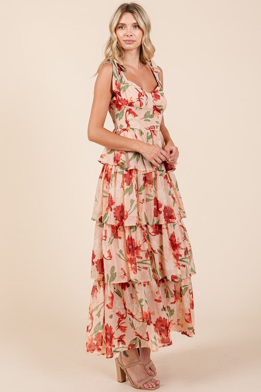 Sophie Paris | Robe longue d'été à col cœur superposée à fleurs