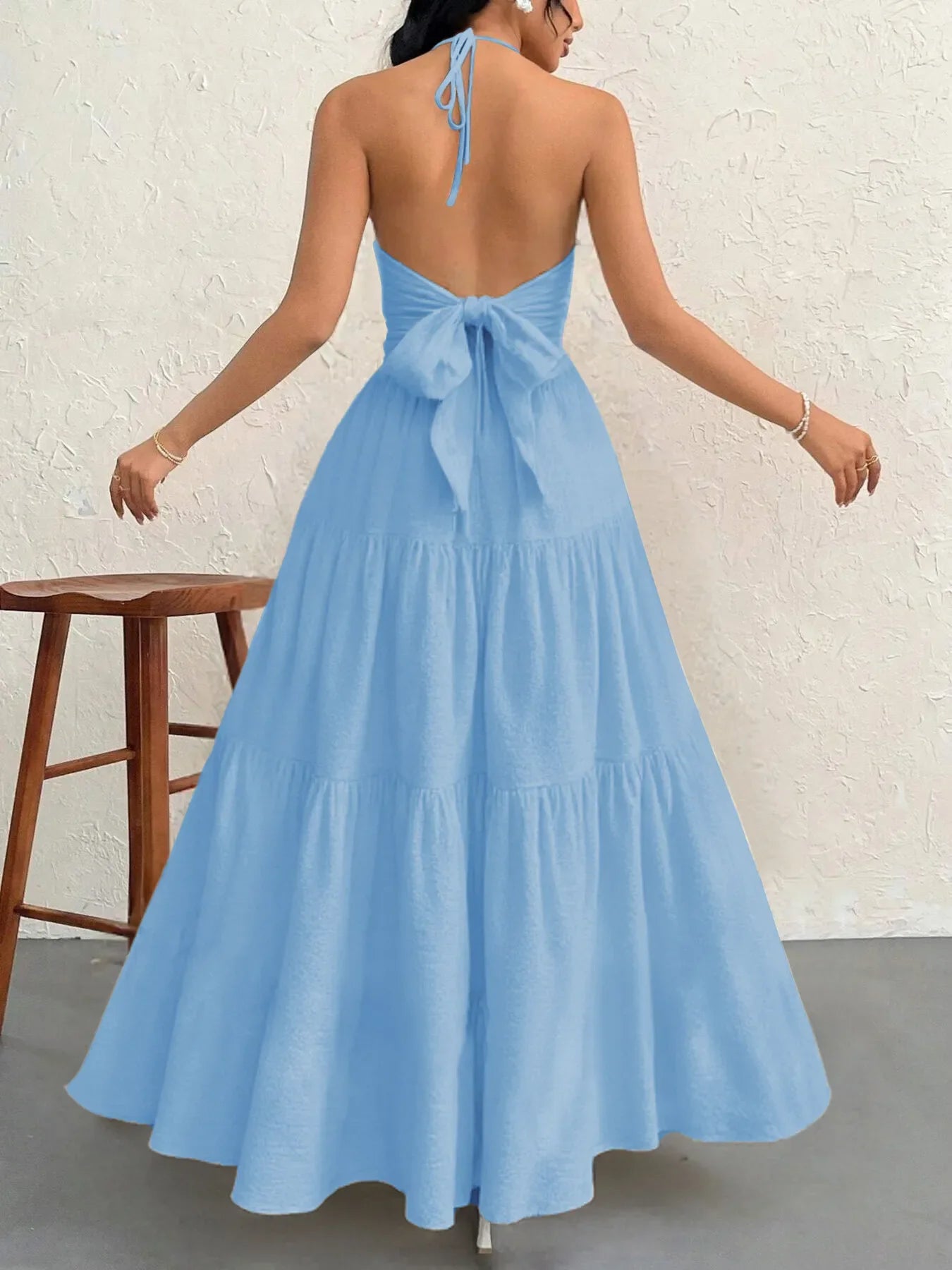 Robe Longue À Étage Dos Nu à Col Halter