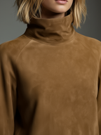 Robe mini vintage en daim à col roulé – Style chic sans effort