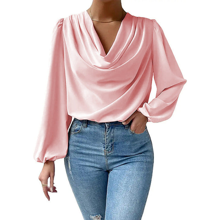 Océane Dubois® | Blouse Élégante Femme en Chiffon à Col Bénitier et Manches Longues