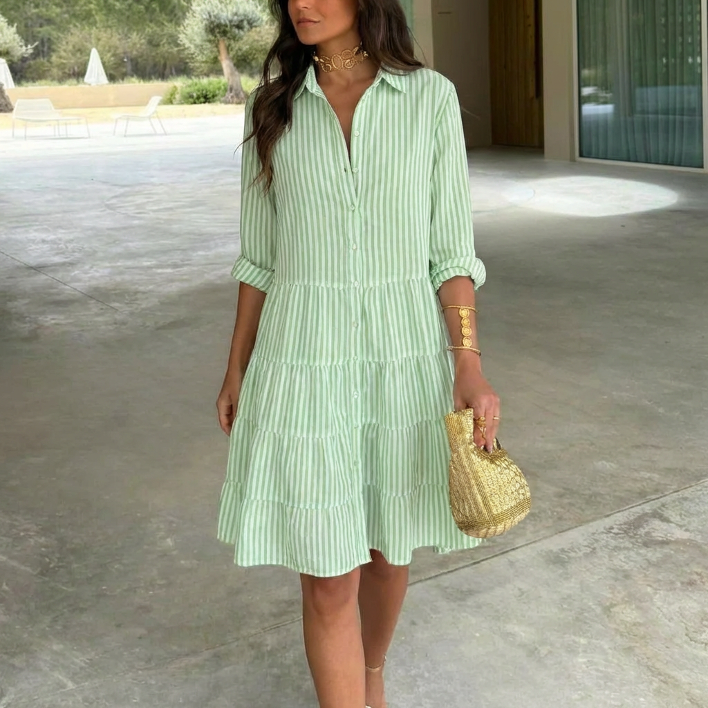 Robe légère à rayures à boutons pour femmes