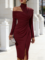 Robe de soirée longue asymétrique drapée à une épaule pour femme