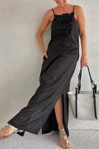 Sophie Paris | Robe maxi fendue à poches ornée de motifs floraux en mélange de lin