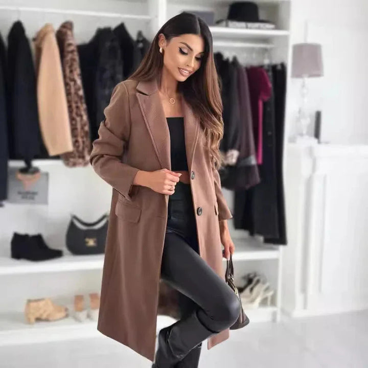 Manteau d'hiver long chic en laine pour femme