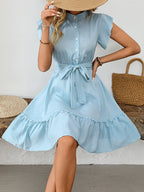 Robe Mignonne Plissée à Pois avec Taille Ceinturée