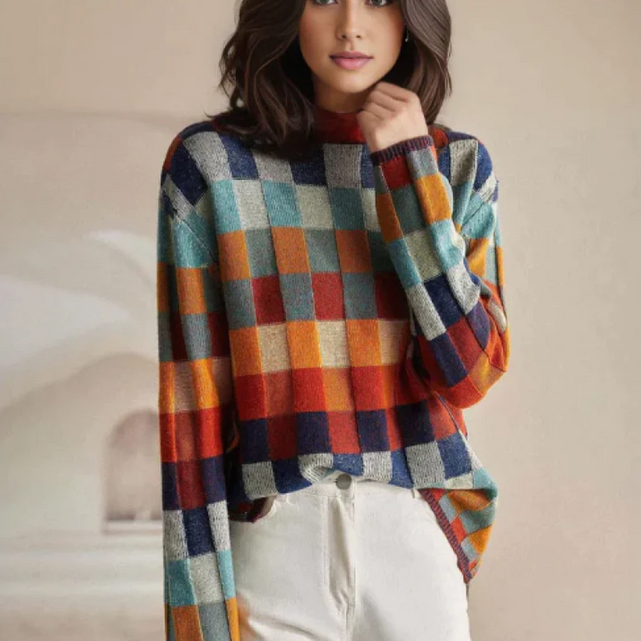 Pull confortable à carreaux colorés pour un style quotidien