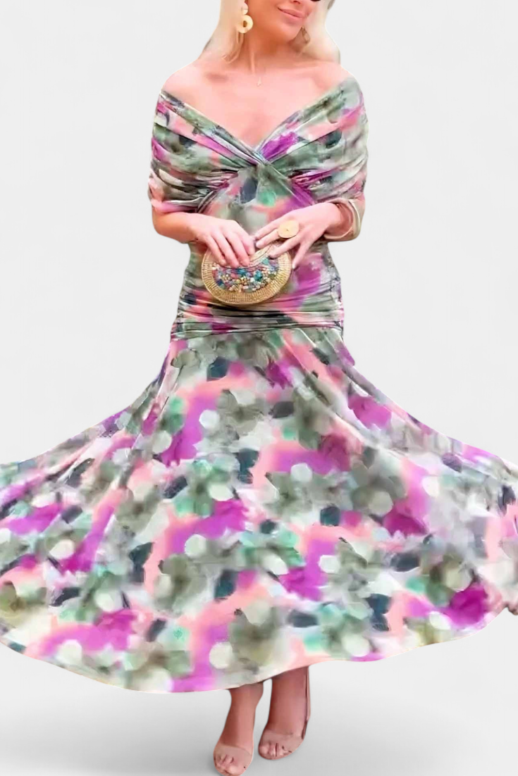 Robe longue plissée élégante à fleurs pour femme