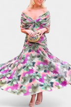 Robe longue plissée élégante à fleurs pour femme