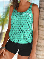 Maillot tankini à pois avec couverture du ventre et short