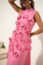 Robe maxi longue rose à fleurs sans manches pour femme