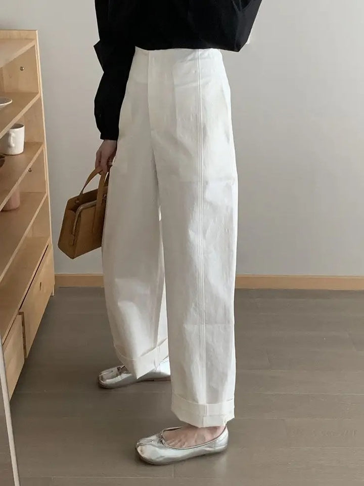 Léa Blanchet® | Pantalon droit en toile à revers