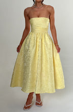 Robe midi bustier en jacquard floral citron