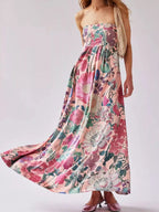Robe maxi sans manches à imprimé floral en polyester