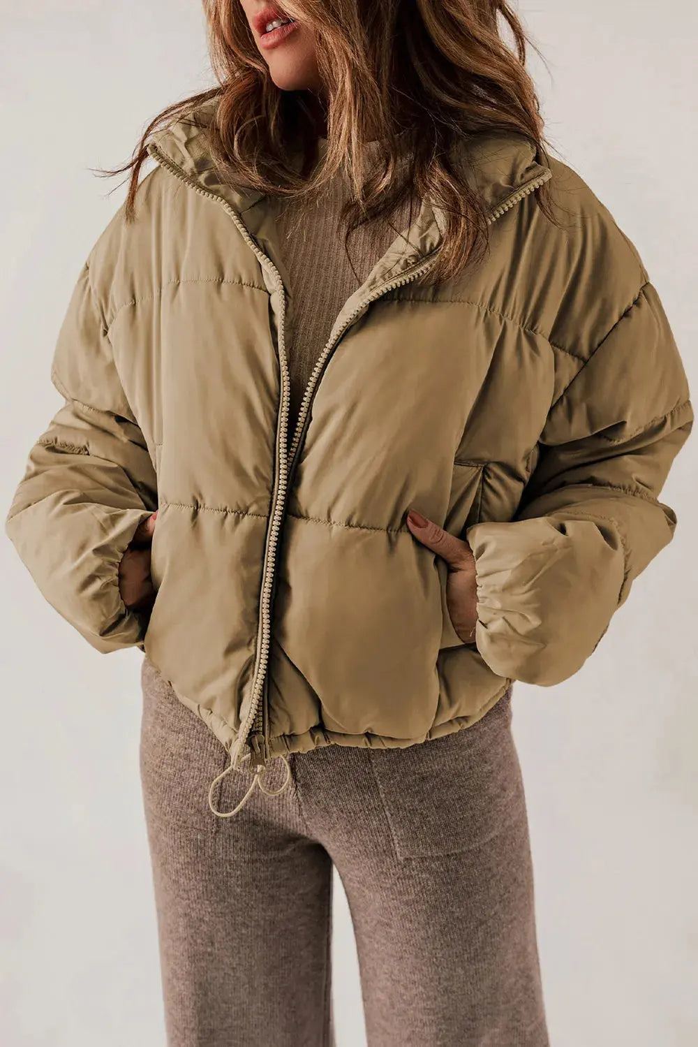 Manteau Long Chic à Col avec Fermeture Éclair pour Superposition Élégante