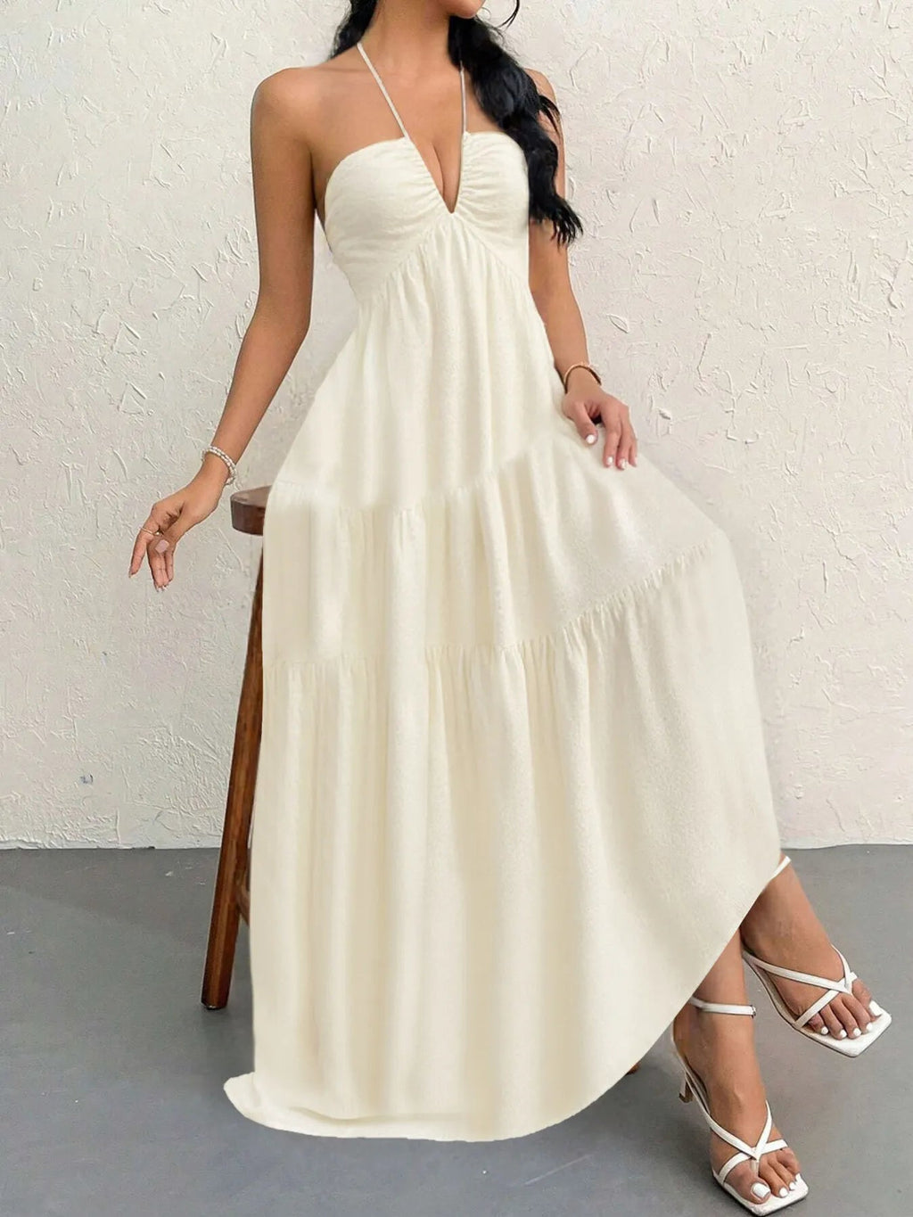Robe Longue À Étage Dos Nu à Col Halter