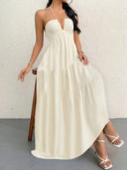 Robe Longue À Étage Dos Nu à Col Halter
