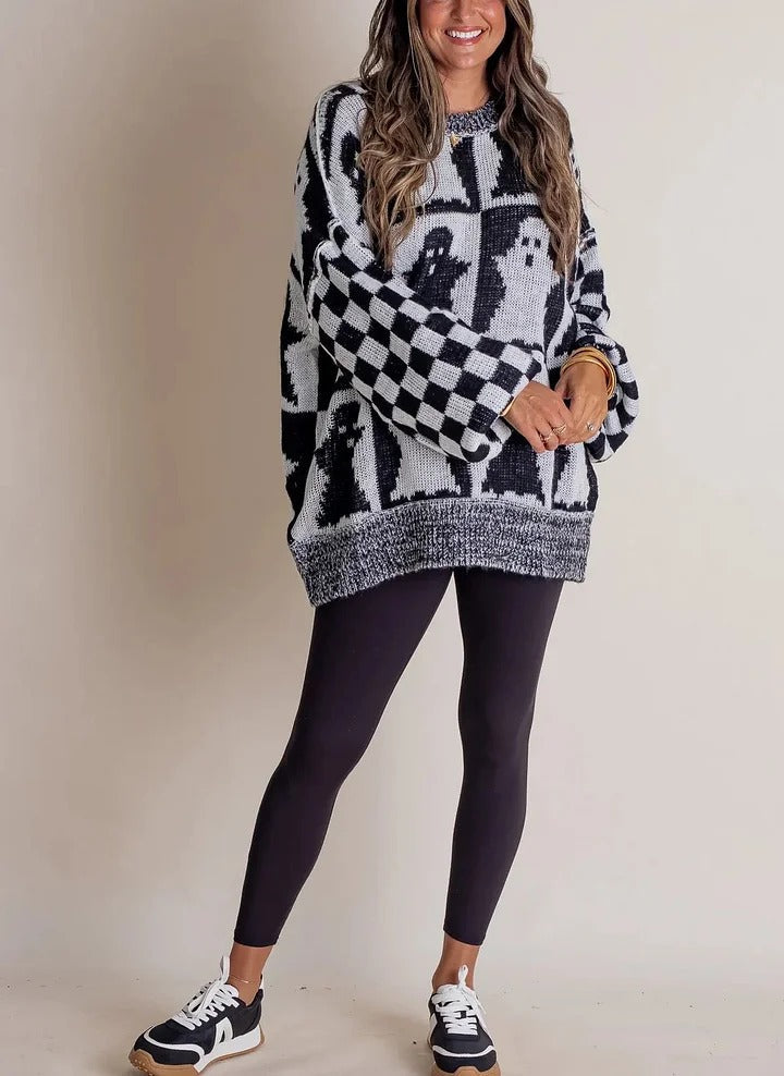 Pull tricoté à carreaux pour Halloween