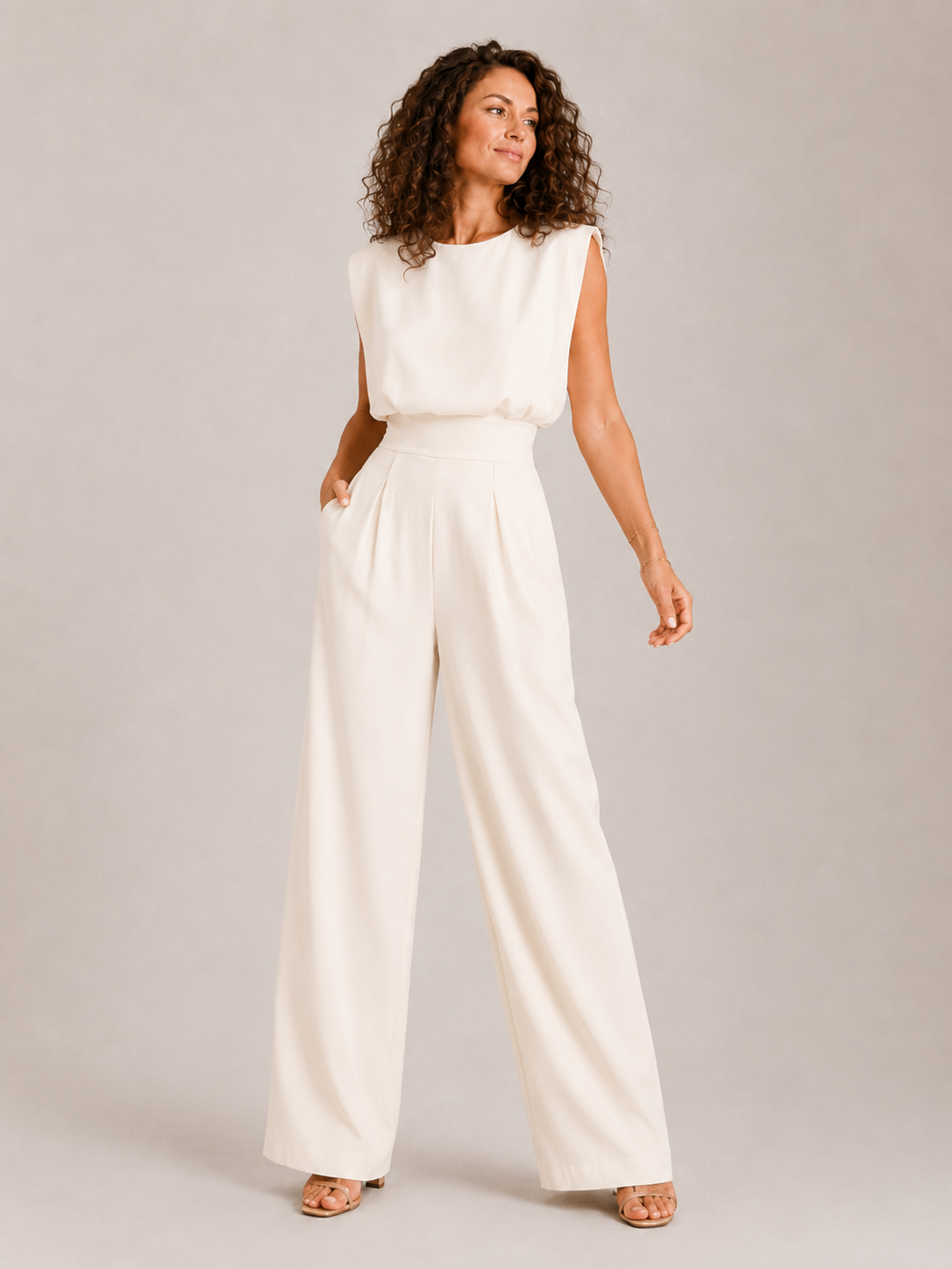 Combinaison femme sans manches élégante avec jambes larges
