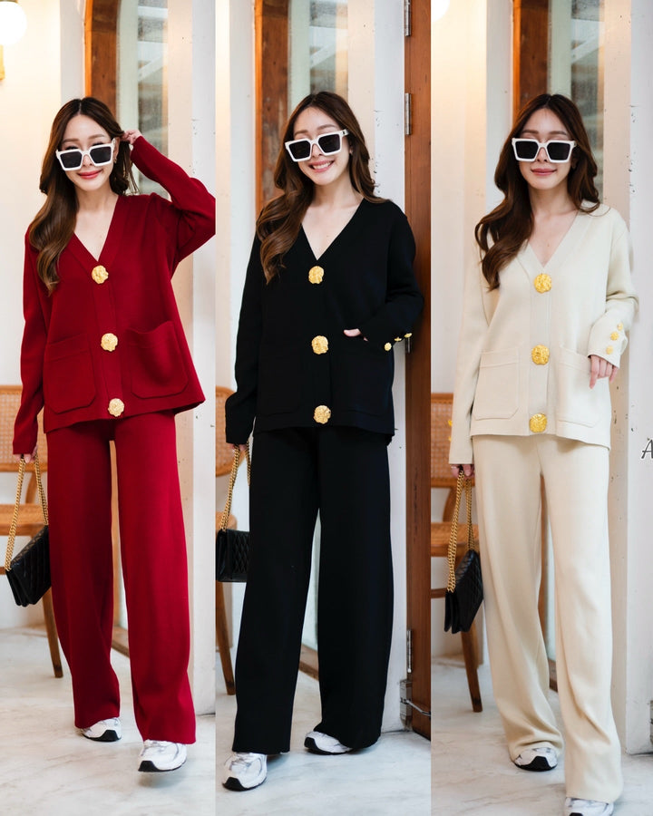 Ensemble pull en mélange de laine et pantalon à jambes larges