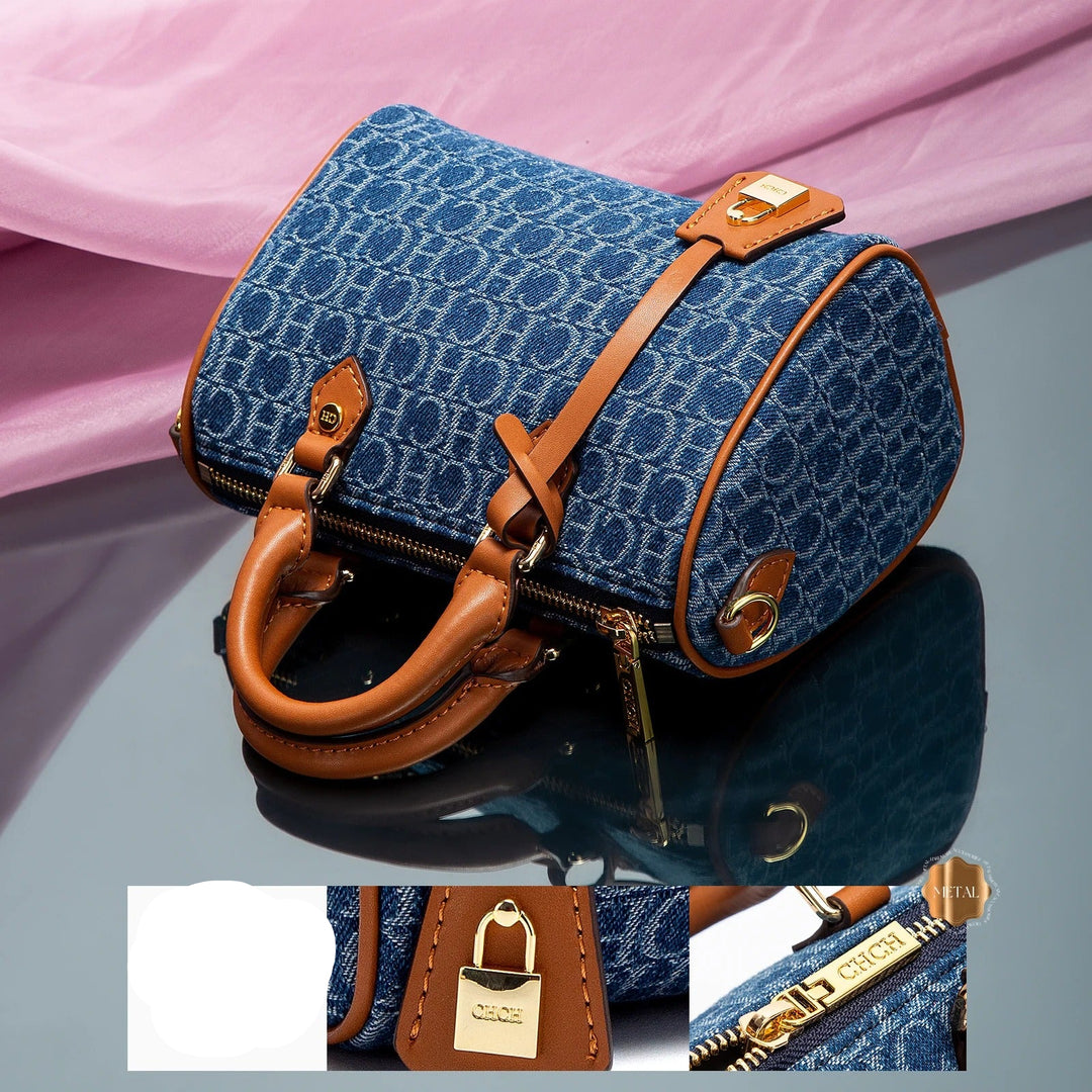 Fleur Rousse® | Sac Bowling en Denim Monogramme Élégant