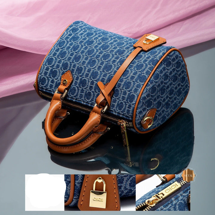 Fleur Rousse® | Sac Bowling en Denim Monogramme Élégant
