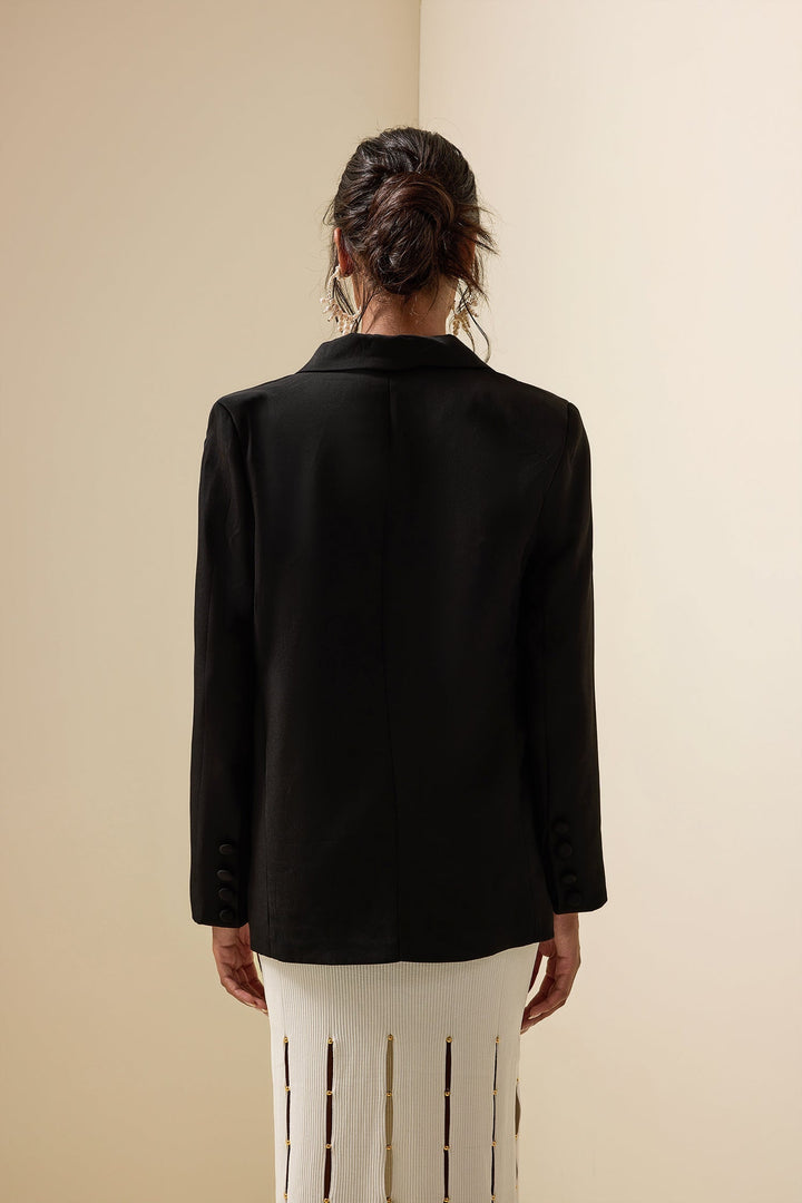 Veste Blazer à Manches Longues avec Contraste Fleuri