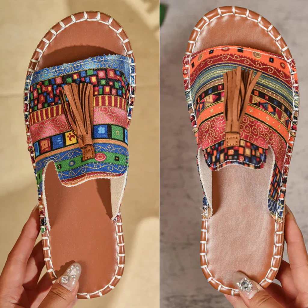 Sandales bohémiennes à pompons pour femmes