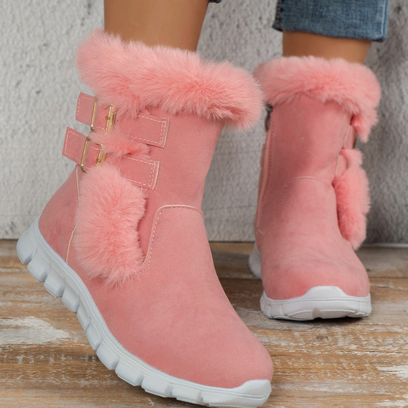 Bottes d'hiver chics à bordure en fourrure avec détail boucle