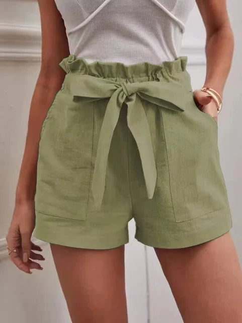 Shorts taille haute avec ceinture à nouer pour femmes