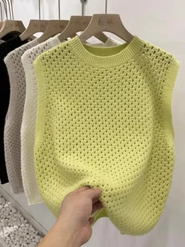 Pull sans manches en tricot pour femme, léger et ample