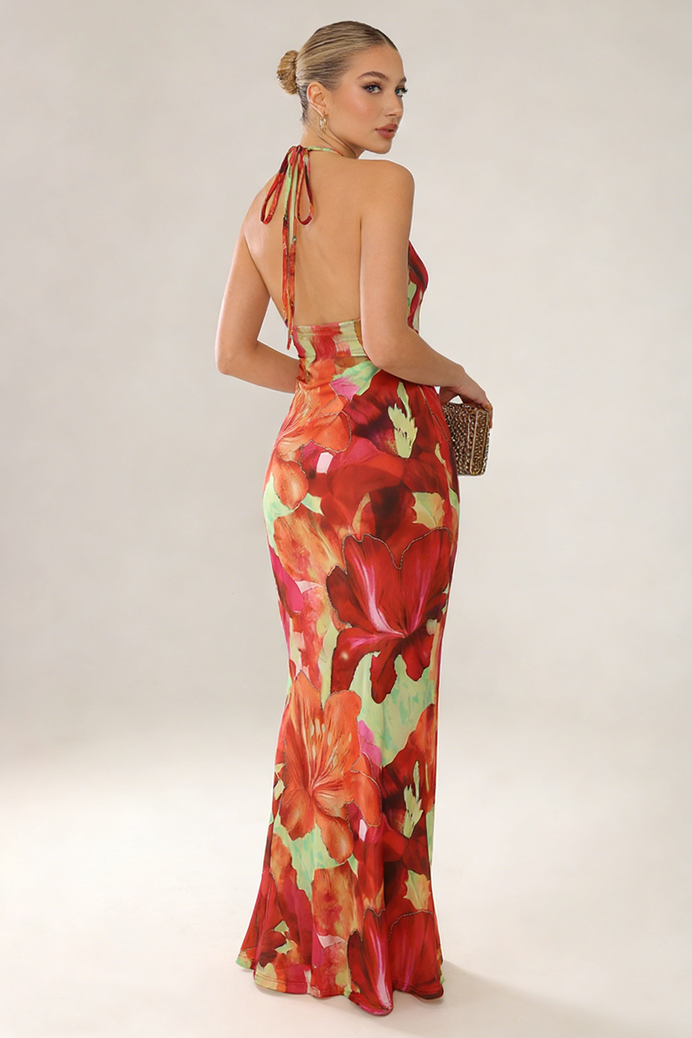 Robe longue à imprimé floral tropical