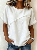 T-shirt femme ample uni porté, style décontracté avec manches courtes