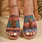 Sandales bohémiennes à pompons pour femmes
