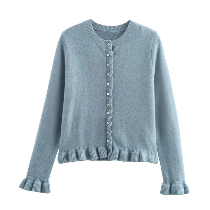 Cardigan Femme Boutonné à Volants Haut Superposé Chic