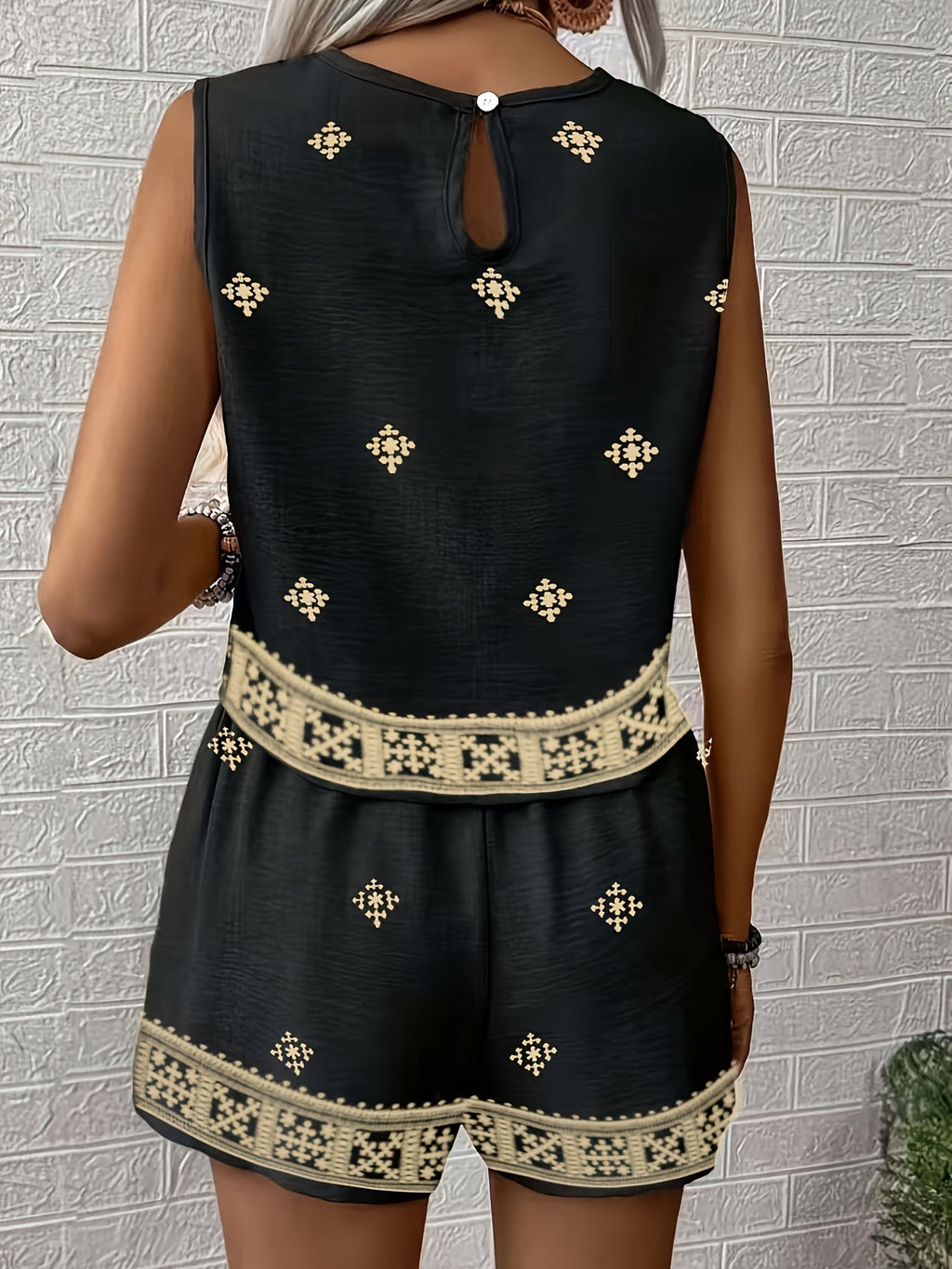 Ensemble décontracté tissé imprimé floral rétro
