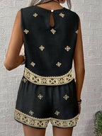 Ensemble décontracté tissé imprimé floral rétro