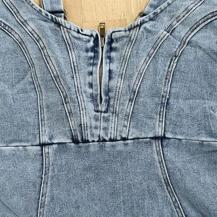 Robe midi en denim avec bretelles réglables