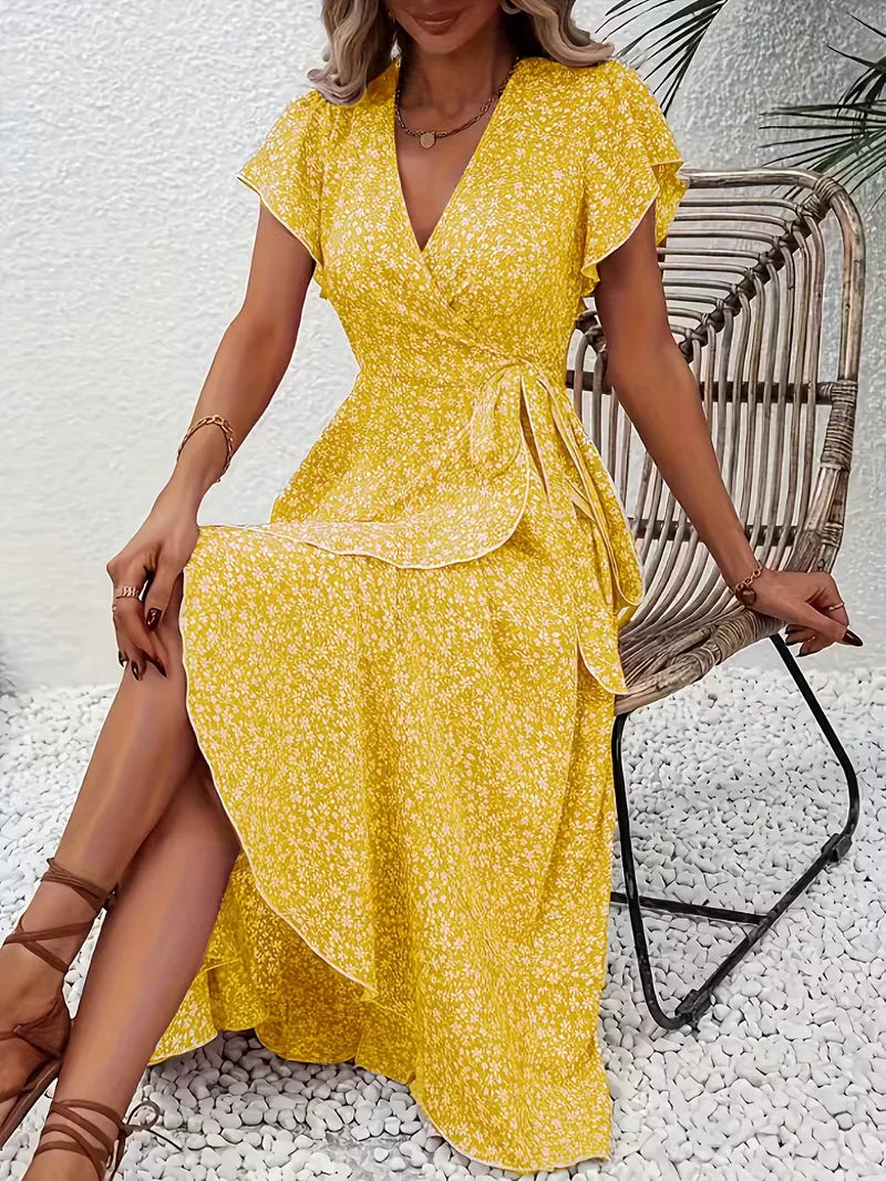 Robe portefeuille à imprimé floral avec décolleté en V