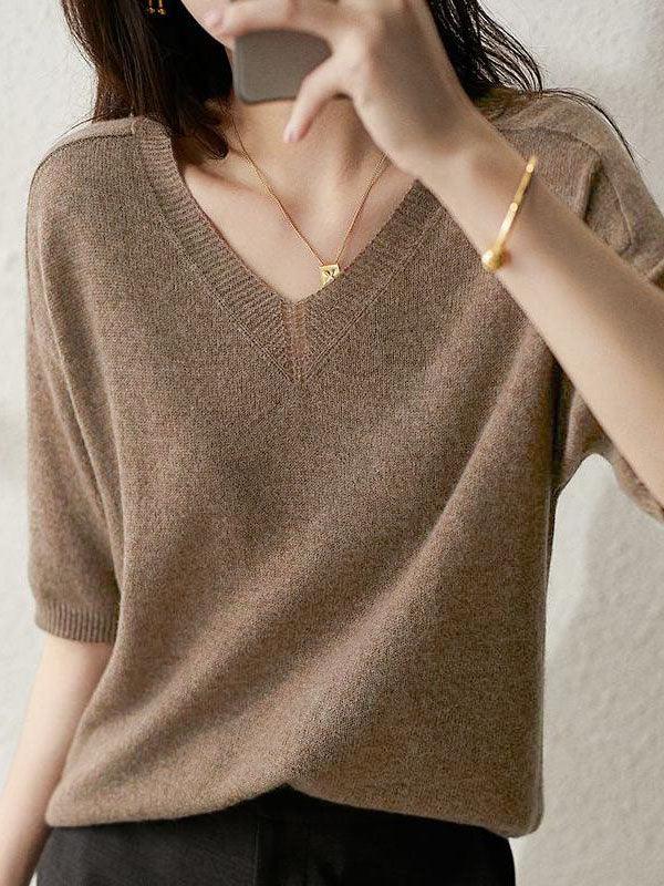 Pull en cachemire doux de luxe col en V pour femmes