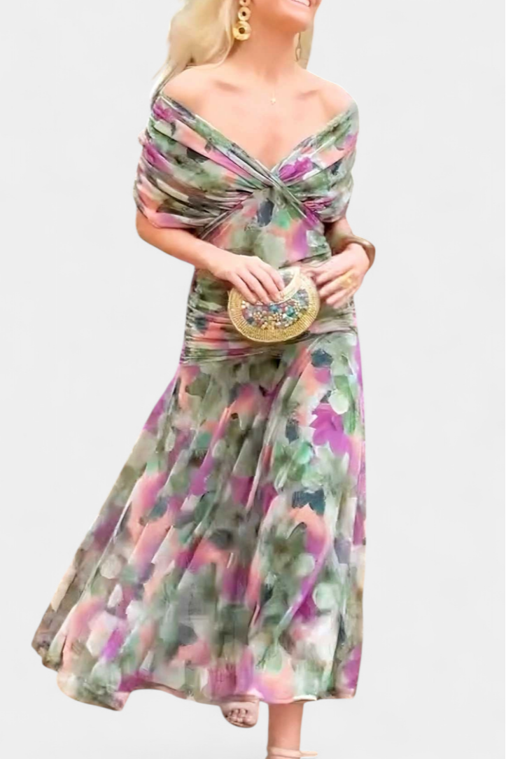 Robe longue plissée élégante à fleurs pour femme