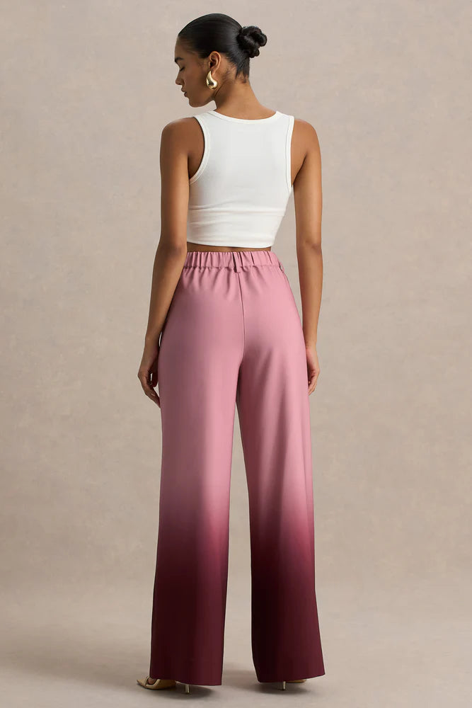 Pantalon fluide à jambes larges ombré avec taille élastique et poches