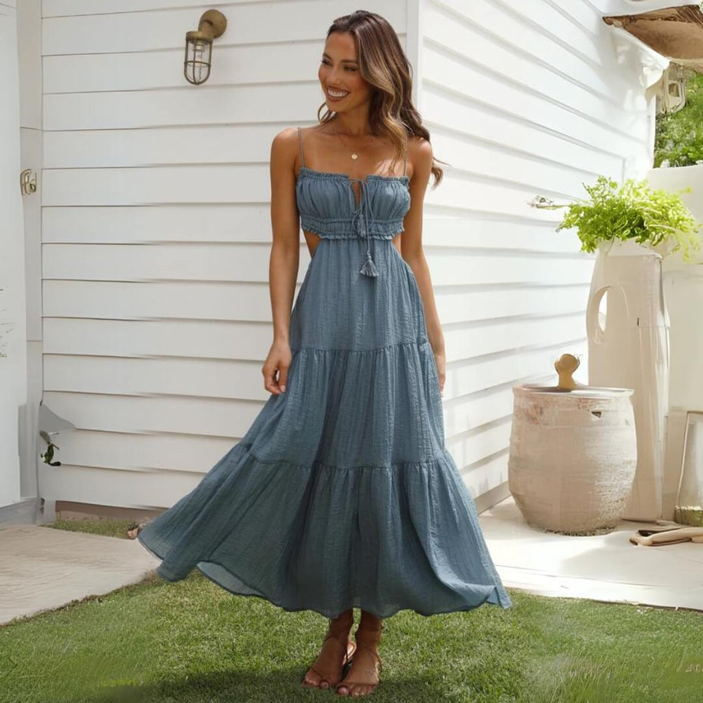 Robe mi-longue en mélange coton chiffon