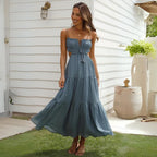Robe mi-longue en mélange coton chiffon