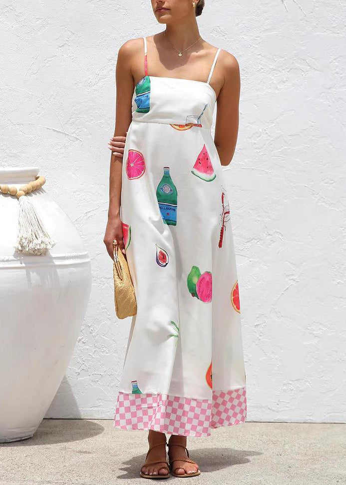 Robe Maxi Bohème Blanche à Bretelles Spaghetti avec Patchwork