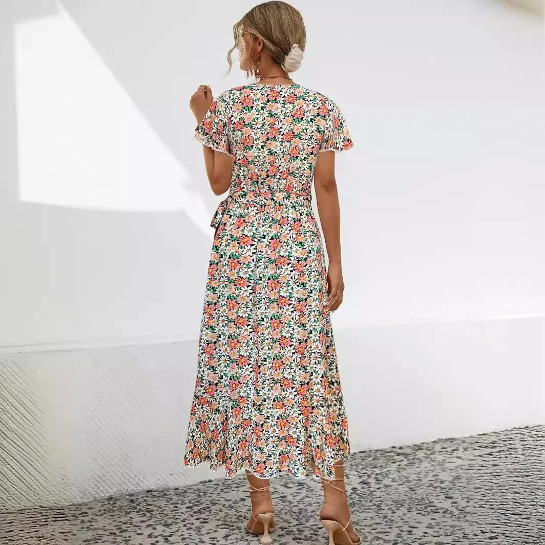 Sophie Paris | Robe mi-longue fleurie à col V