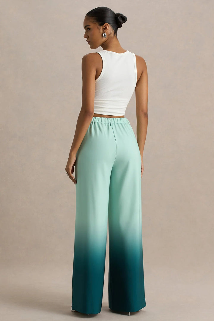Pantalon fluide à jambes larges ombré avec taille élastique et poches